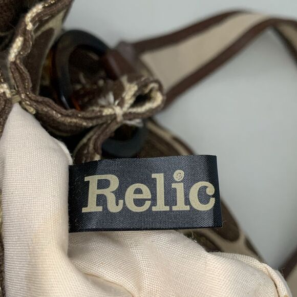 Relic Cream Brown Giraffe Print Canvas Tortoise Shell Shoulder Satchel Handbag - Picture 10 of 16